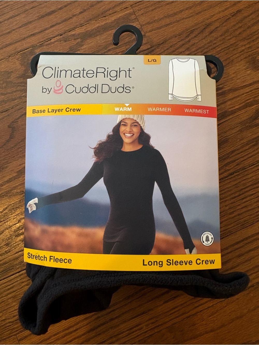 Climate Right by Cuddl Duds Base Layer Crew Top Size L Black Stretch Fleece